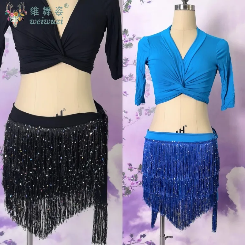 Ropa de danza del vientre, disfraz de escenario, conjunto de 2 uds., ropa Sexy, Top y falda para mujeres adultas, traje de entrenamiento para práctica de puesta en escena