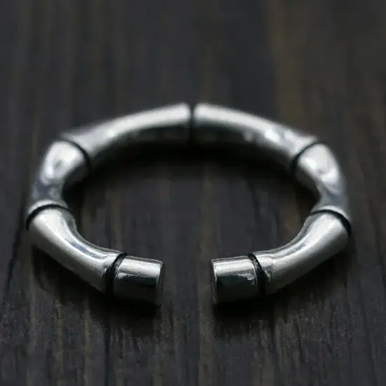 S925 Sterling Silver Ring Hip Hop Street Handmade Opening Bamboo Joint Couple Accessories Punk Style Personalized Jewelry