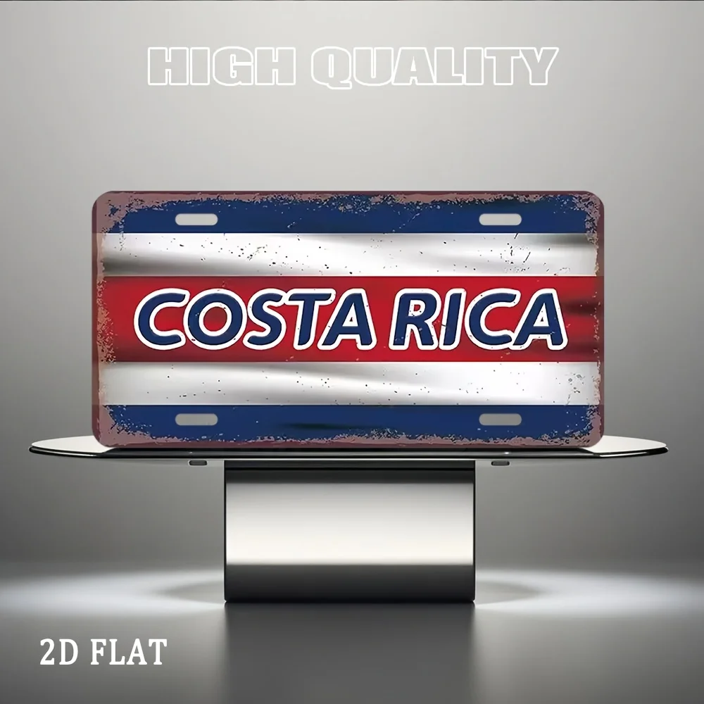 Costa Rica License Plate Style Aluminum Sign - 11.81x5.91 Inch Distressed Metal Wall Decor, Pre-Drilled for Easy Installation, R