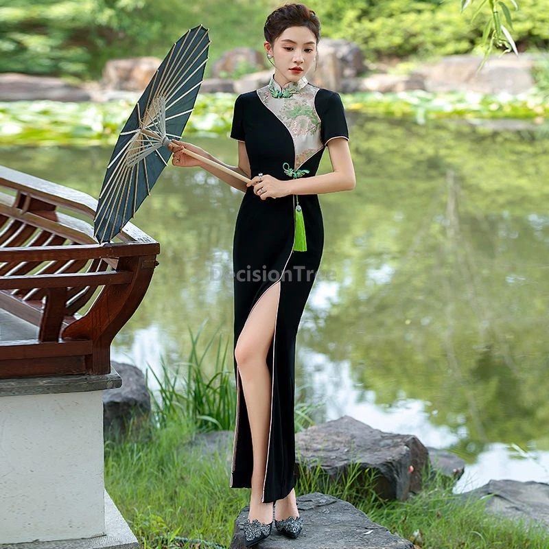 

2025 fashionable retro show chinese qipao new stage figure etiquette performance qipao high end temperament party evening dress