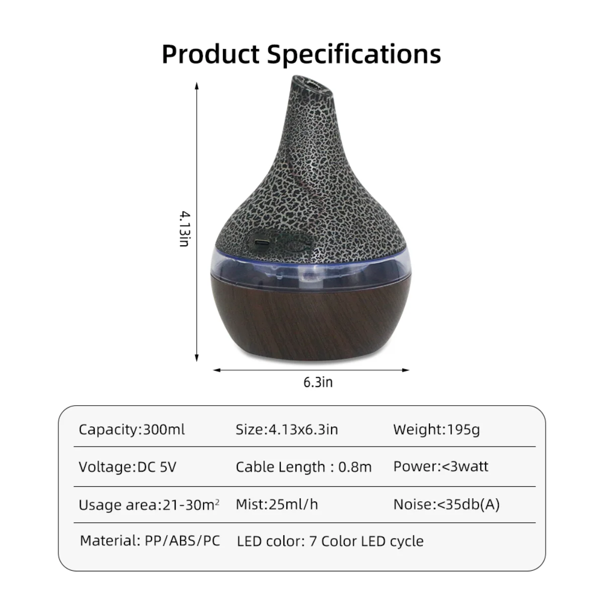 300ml USB Aromatherapy Diffuser and Humidifier, Ultra Quiet Cool Mist Humidifier with Remote Control, 7 Color Changing LED Light