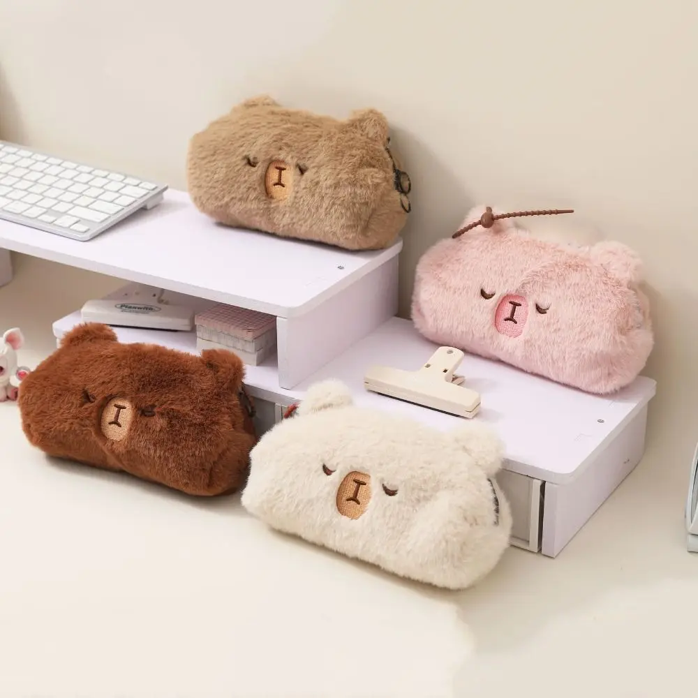 

Cartoon Capybara Pencil Case Large Capacity Zipper Stationery Bag Cosmetic Travel Toiletry Plush Animal Pen Bag Stationery