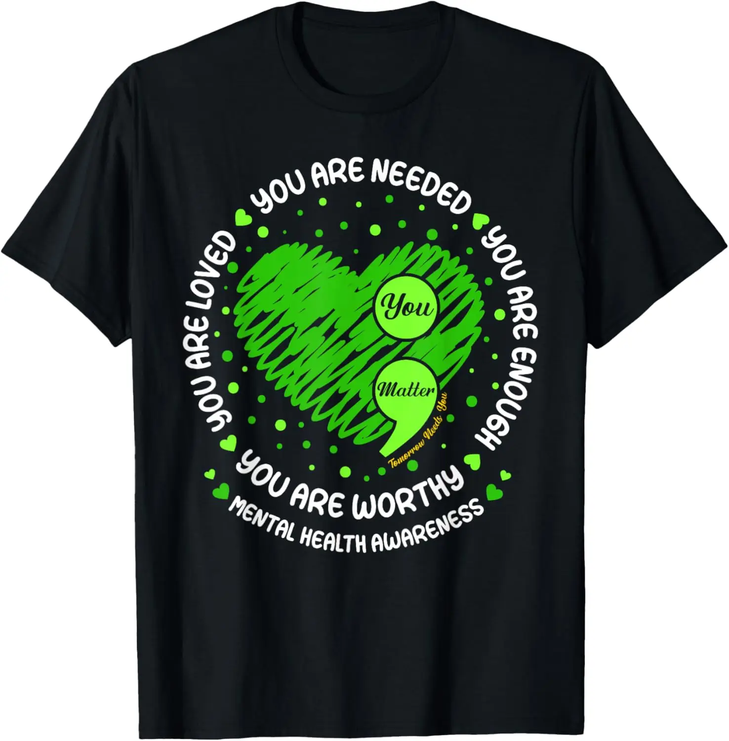 Matter You Are Enough Semicolon Mental Health Awareness T-Shirt 100% Cotton Trendy Y2K Short-Sleeve Tee – Soft, Quick-Drying, & Moisture-Wicking; Ideal for Sports or Casual Wear; Great Gift for Christmas or Halloween.