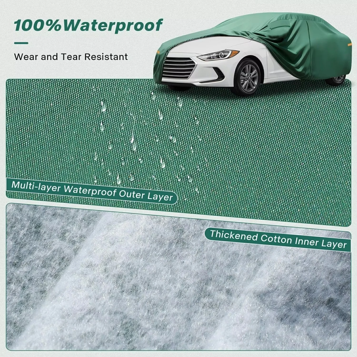 Car Cover Waterproof All Weather, 16-Layer Heavy Duty Full Exterior Cover with Vents, Driver Door Zipper & Towel