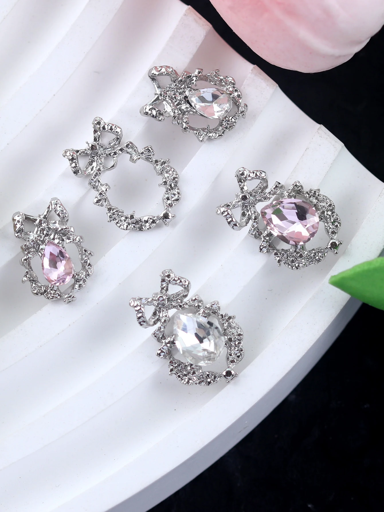 10pcs Nail Art Nail Charm Nail Accessories Exquisite Size Wreath Pink Shining Nail Gems, Crystal DIY Nail Decorations,Nail Salon
