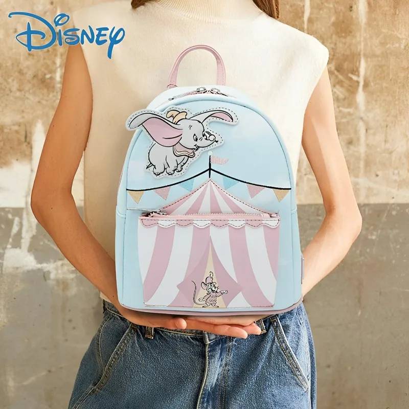 

Loung Fly Disney Dumbo Flying Circus Tent Womens Double Strap Shoulder Bag Faux Leather Striped Backpack Mini Schoolbag