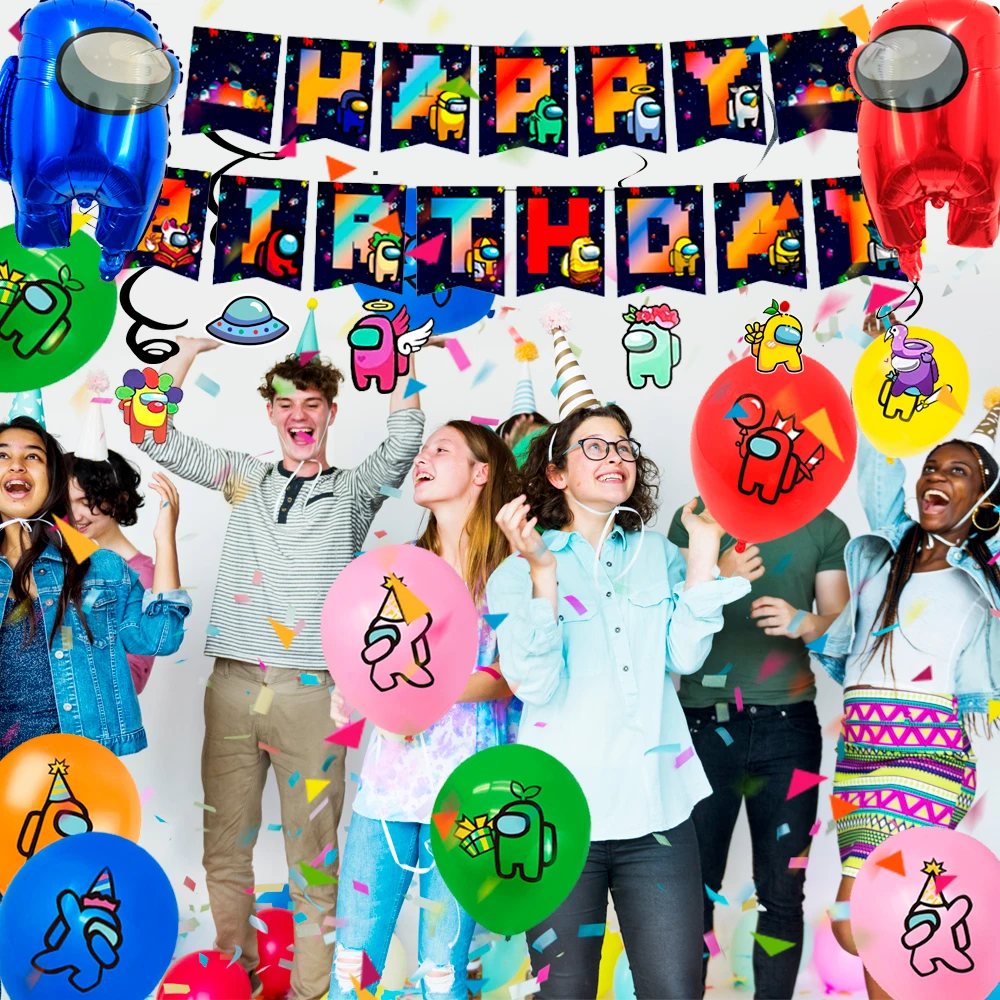 Party Decorations for Boys Kids-171pcs A-mong Us Birthday Party Supplies Includ A-mong Us Birthday Banner Balloons Plates Cups