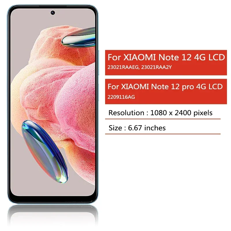 Test für Xiaomi Redmi Note 12 4G LCD 23021RAAE Display-Digitizer-Baugruppe für Redmi Note 12 Pro 4G ‎ 2209116 AG-Anzeige