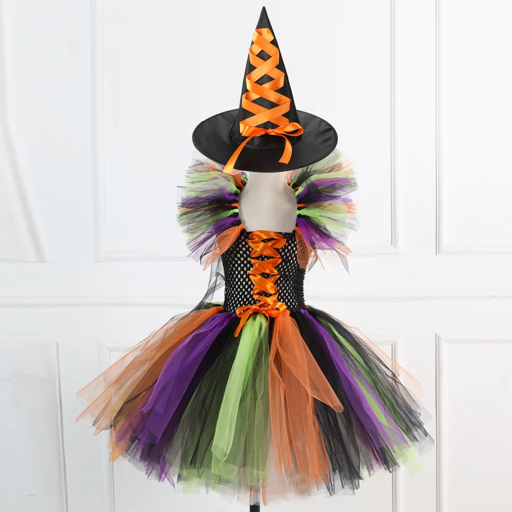 Girls Halloween Cosplay Witch Costume Children Carnival Vestidos Party Infant Witch Fancy Dress Clothing Set Bag Hat