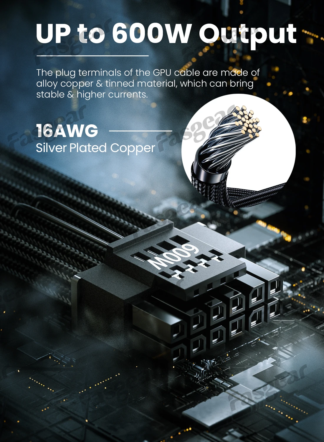 Fasgear PCIe5.0 GPU Power Cable Sleeved 12VHPWR Connector for RTX3090Ti 4000 Series Only for Corsair Great Wall Thermaltake NZXT