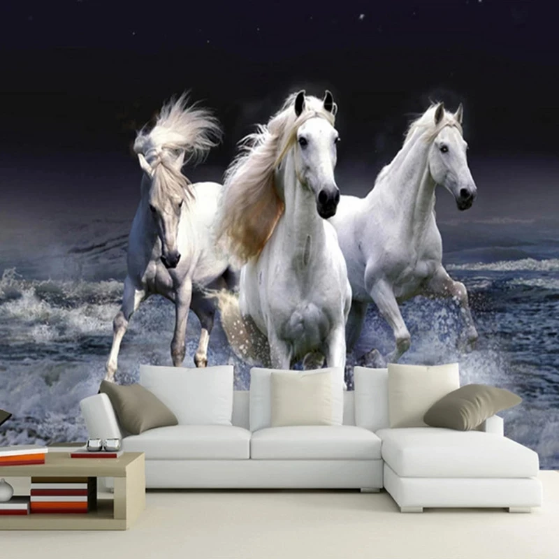 Customized 3D White Horse Spray Splash Landscape Mural Bedroom Classic Decor Wallpaper Living room TV background wall restaurant