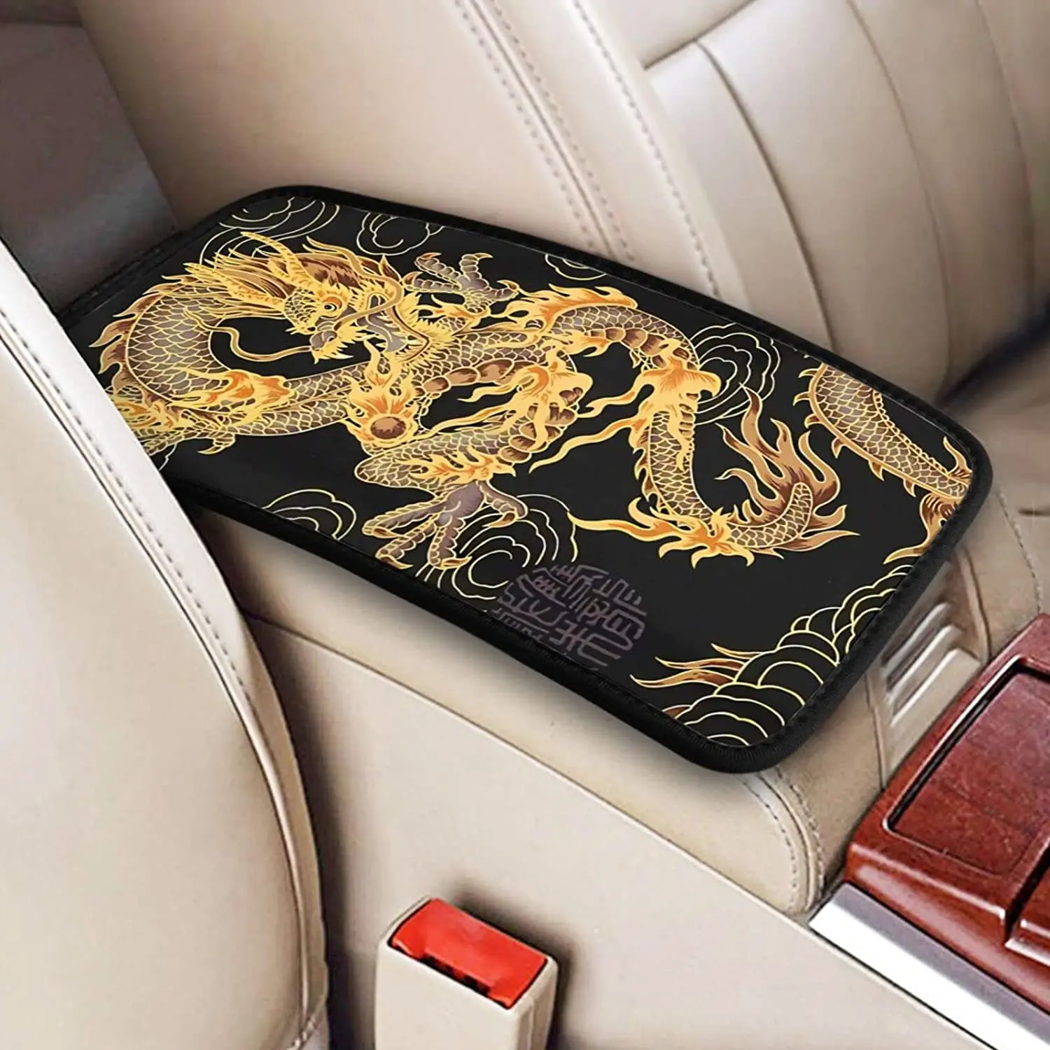 

Car Center Console Cover Yellow Dragon Automobile Armrest Cover Protector Car Decor Accessories for Most Vehicle SUV Tru