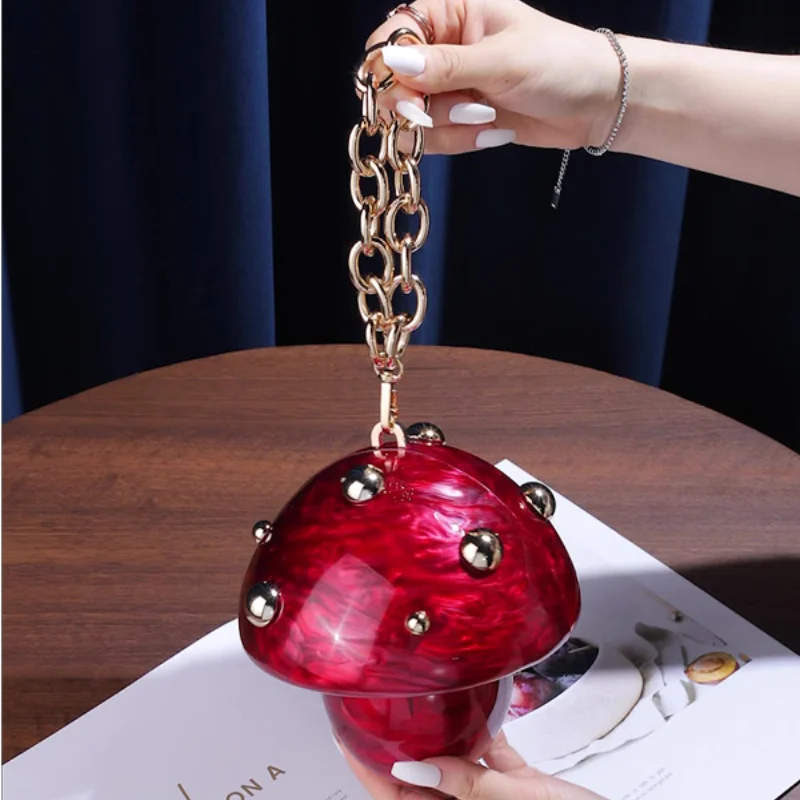 

European American Fashion Mushroom Handbag Brand Creative Designer Evening Bag Trendy Ladies Handbag Chain Acrylic Shoulder Bags