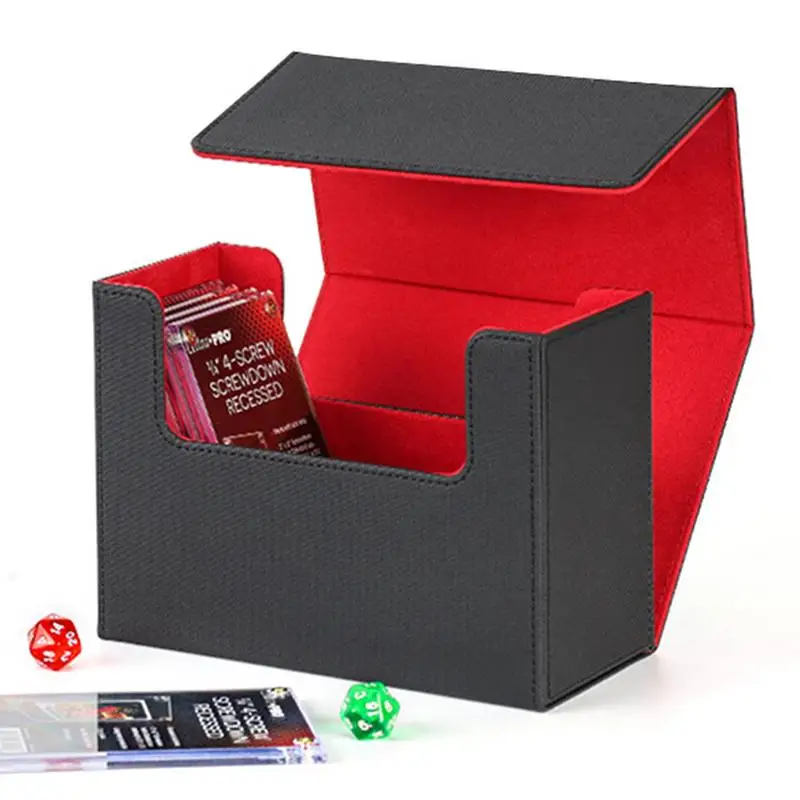 Trading Card Deck Box PU Leather Holder Case For Cards Deck Compact Storage Box Playing Card Box Collectible Magnet Card