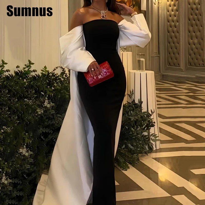 SUMNUS Black And White Mermaid Prom Dresses Elegant Strapless Party Dress Off The Shoulder Floor-Length Formal Gown Customized