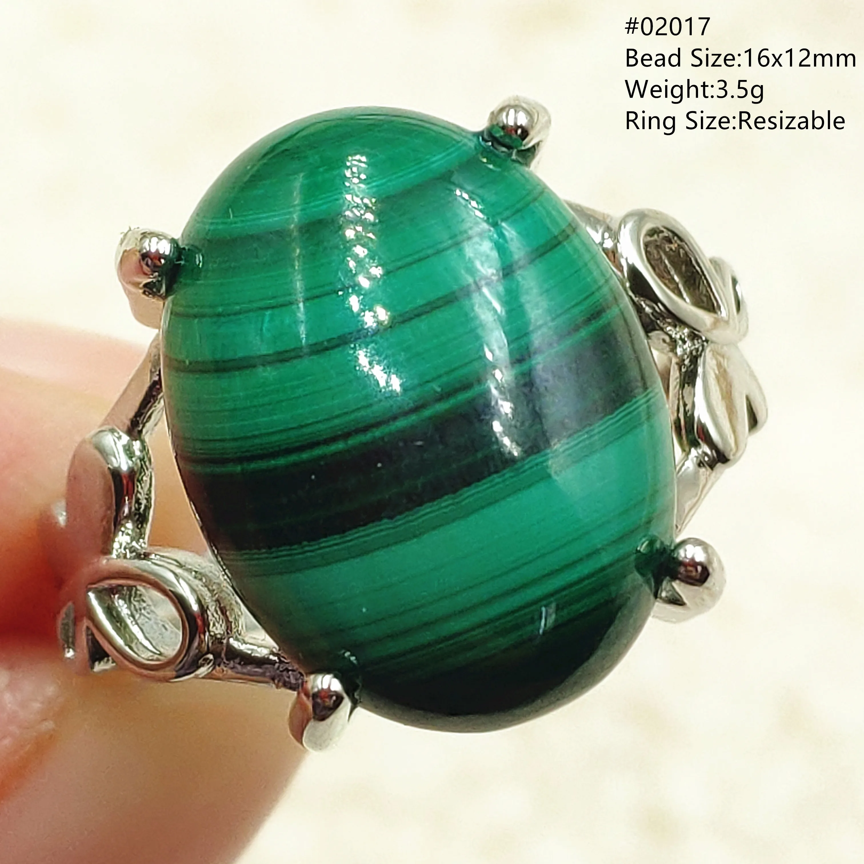 

Natural Green Malachite Chrysocolla Oval Adjustable Ring Bead Woman Men 925 Sterling Silver Fashion Stone Jewelry AAAAAA
