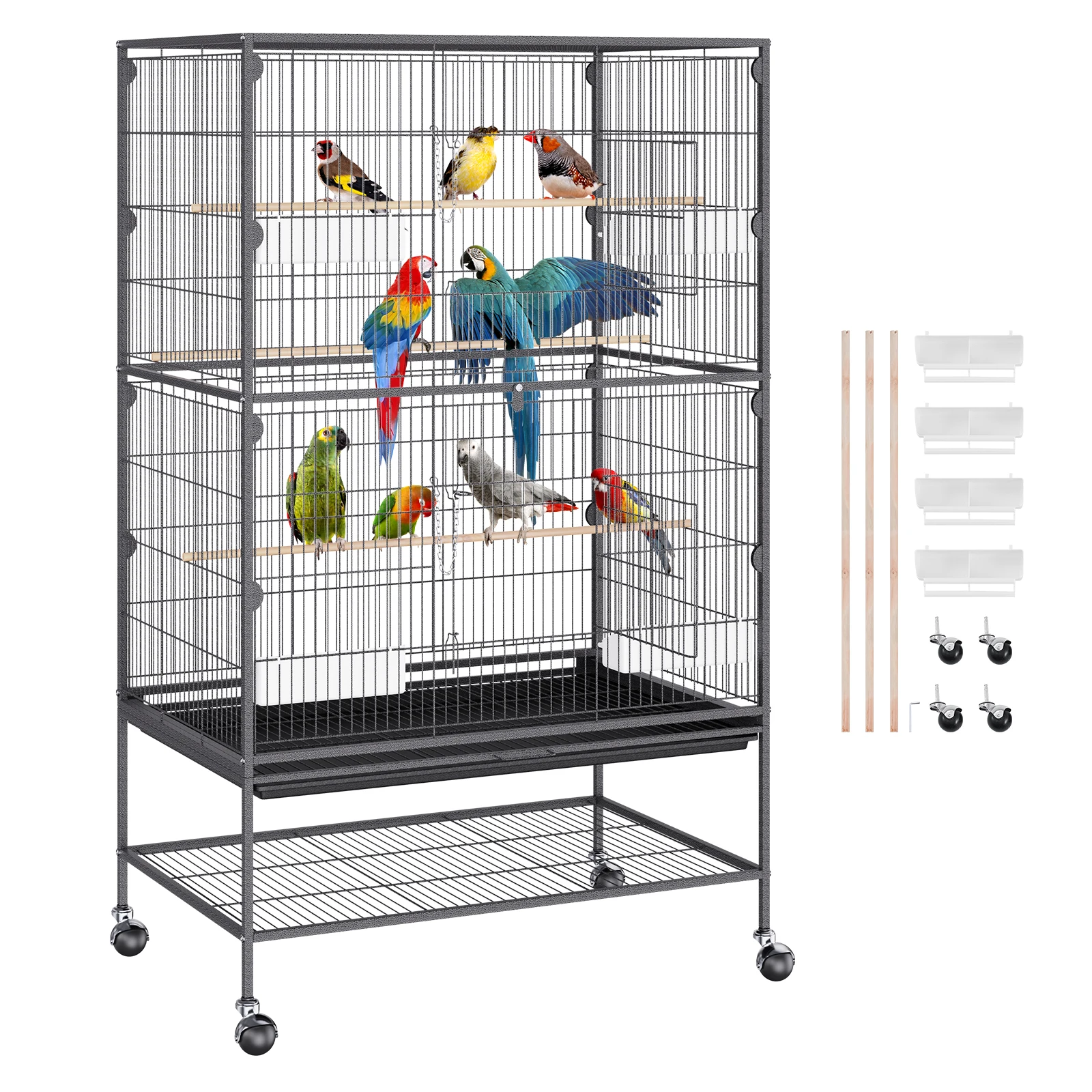 

VEVOR 52/54 inch Standing Large Flight Bird Cage Carbon Steel Parakeets Cages with Rolling Stand and Tray for Cockatiels Parrots