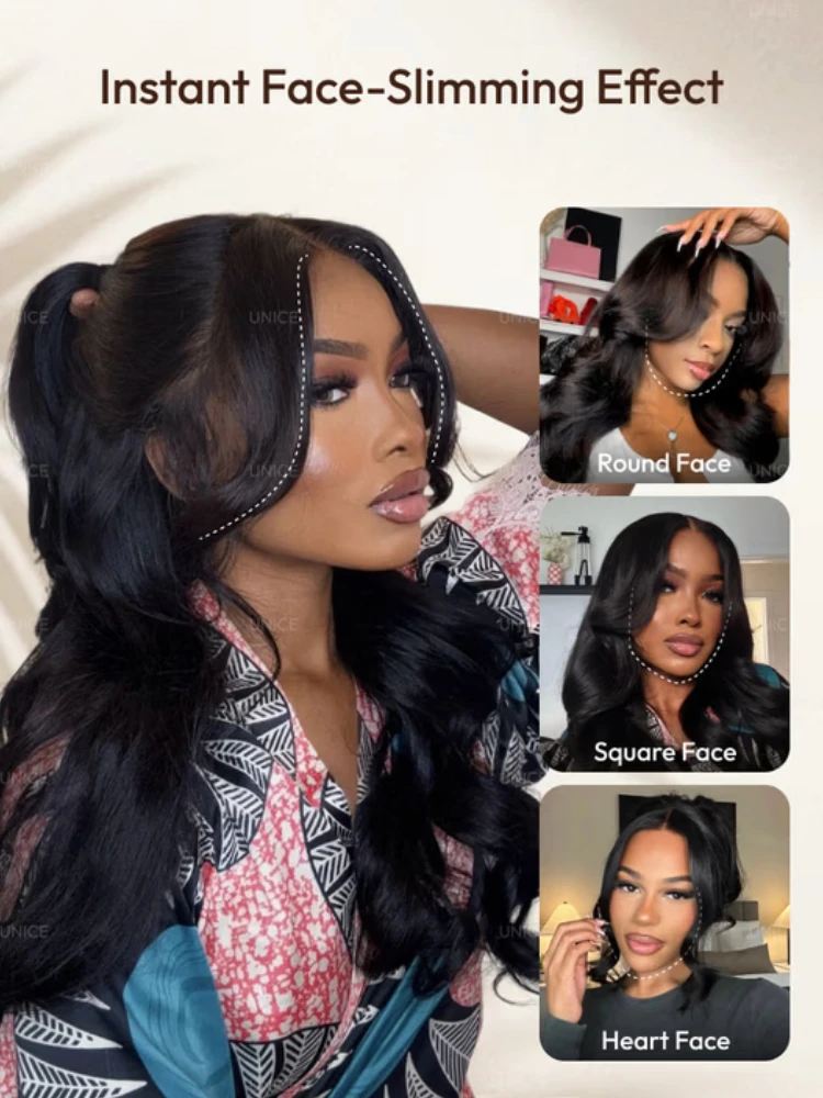 UNice 13x4 HD Real Scalp™ Wig Pull And Go Drawstring Loose Wave Human Hair Wig With Face Framing Curtain Bangs