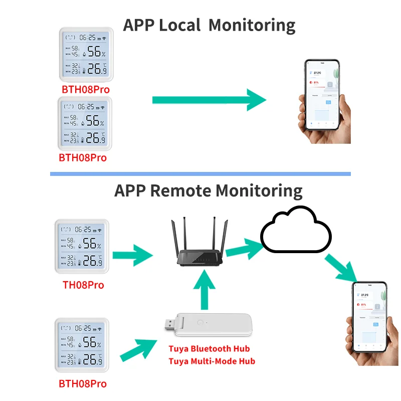 Sensore di umidità della temperatura Tuya WiFi con retroilluminazione APP compatibile con Bluetooth termometro con telecomando igrometro