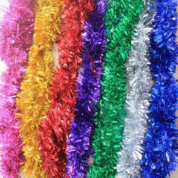 2M Foil Tinsel Ribbon Garland For Christmas Decoration Xmas Tree Wrapping Ribbon Christmas Ornaments For New Year Birthday Party