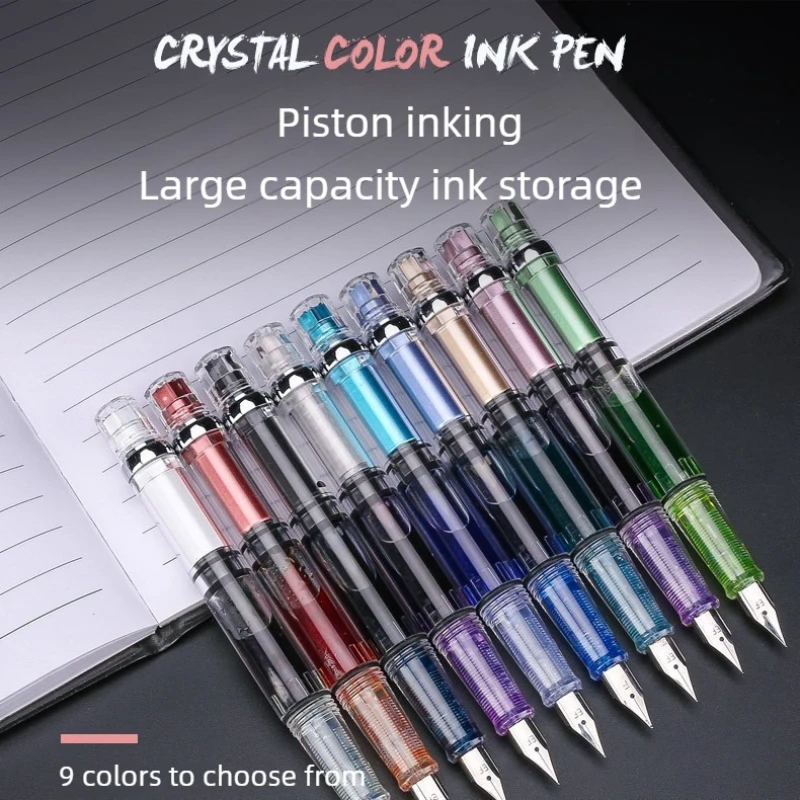 

9 Colors Piston Fountain Pen EF/F Nib Plastic Ink Pen Silver Clip Business PK JINHAO Majohn Office School Supplies Stationery