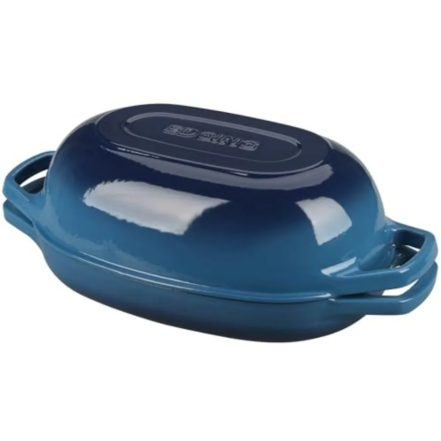 

Эмалированная чугунная овальная голландская духовка с крышкой, голландская духовка для выпечки хлеба на закваске, овальная форма для хлеба, 5 кварт, голубой цвет озера