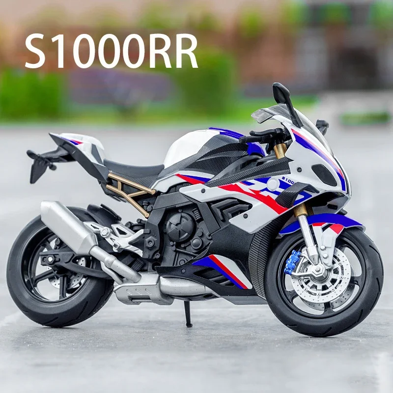 1:10 BMW S1000RR Kawasaki H2R V4S Alloy Die Cast Motorcycle Model Vehicle Collection Sound and Light Off Road Autocycle Toys Car