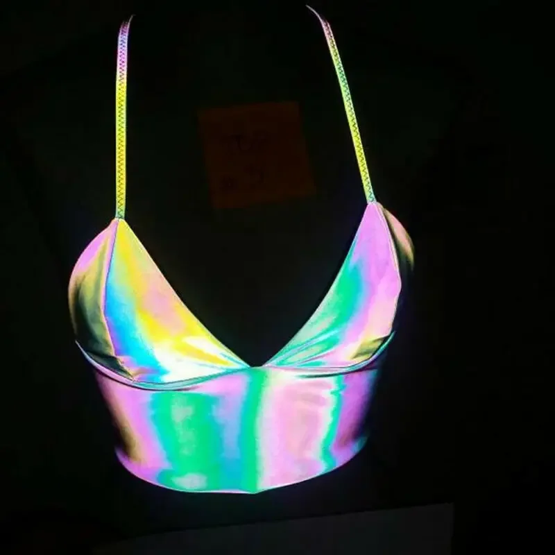 Women Reflective Buckles Festival Bralette Bralet Bra Bustier Crop Tops Camisole New Fashion Casual Stylish Tank Top