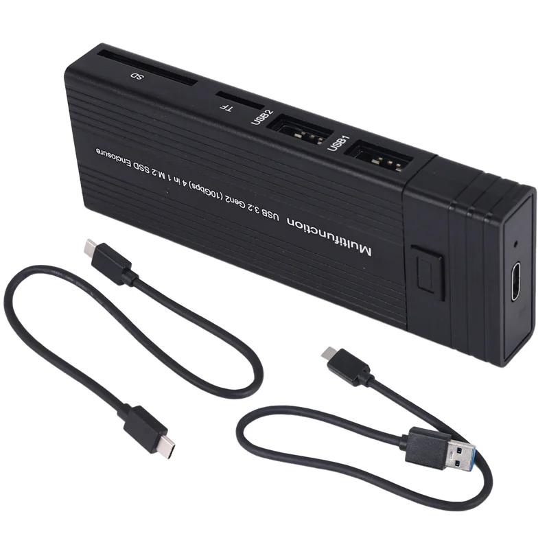 Compact 2 In 1 Type C To M.2 NGFF NVME To USB3.0 3.2 10G SSD Enclosure Solid State Drive Box+HUB