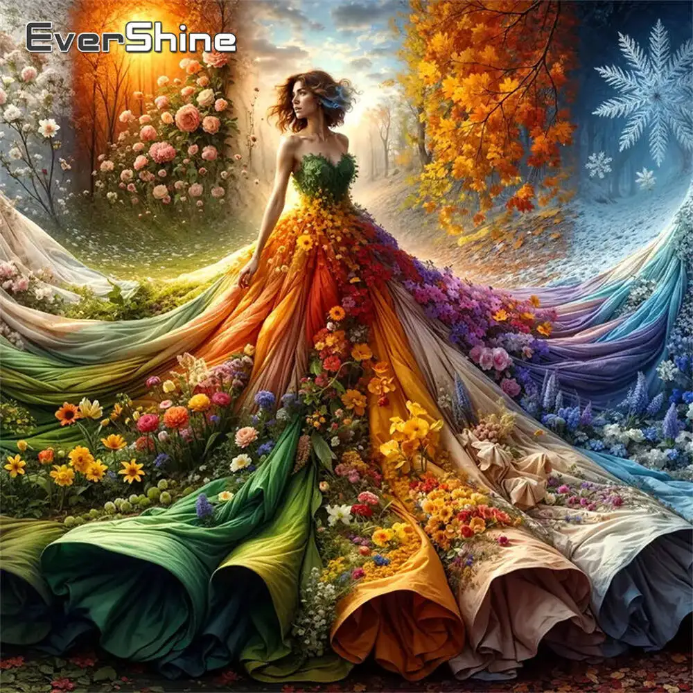 Evershine New Arrival Diamond Painting Woman Portrait Picture Of Rhinestones Flower Diamond Mosaic Four Seasons DIY Child Gift