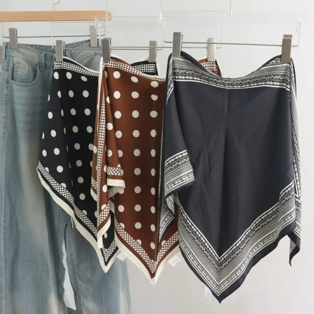 Elegant Multi-functional Polka Dot Triangle Scarf Matching Pants Silk Satin Women's Necktie Waist Belt