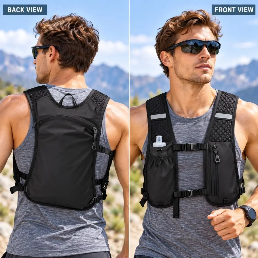 2PCS Nylon Hydration Running Vest Lightweight with Reflective Strips Running Hydration Pack Breathable Cycling Hydration Vest