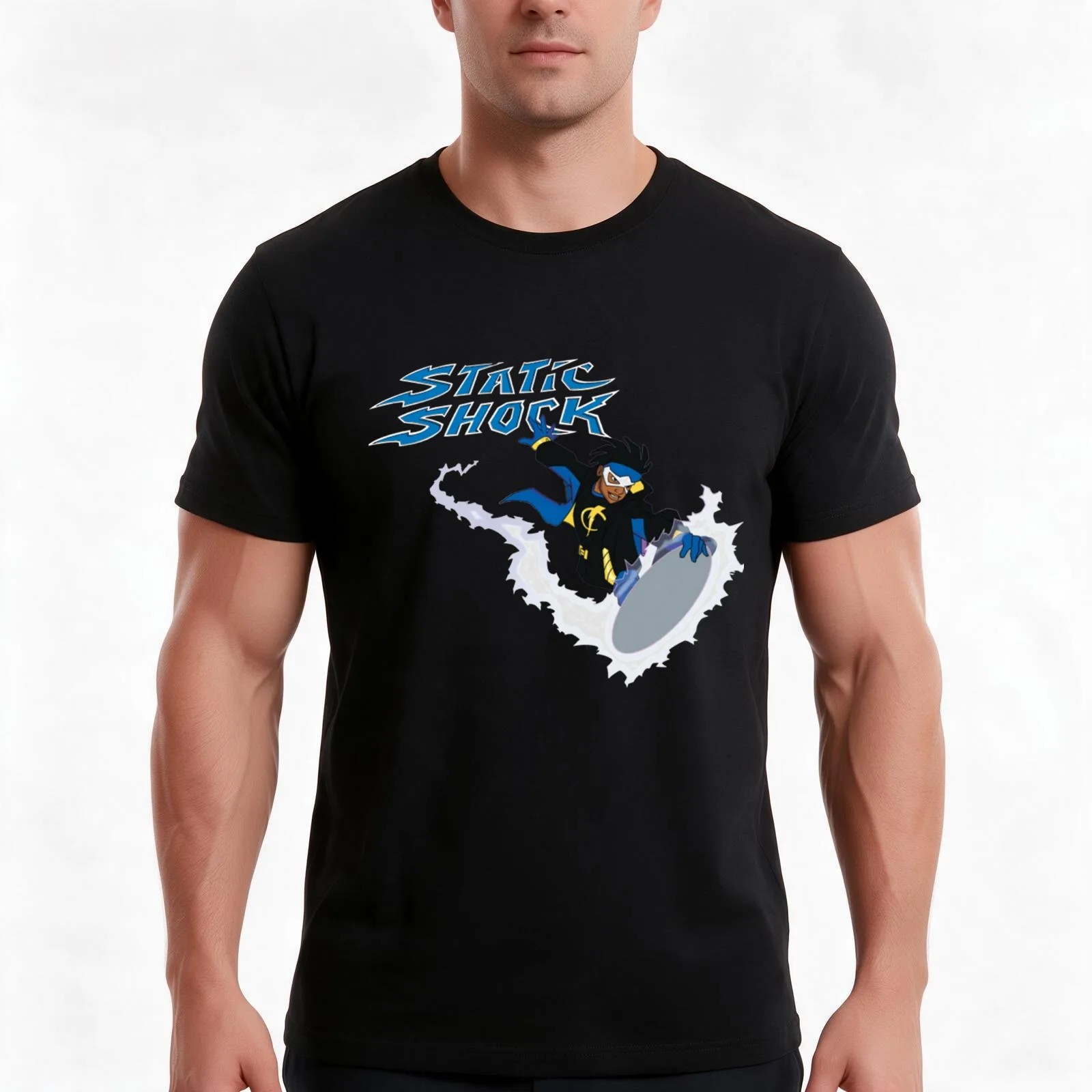 Static Shock T-Shirt Summer Casual Cotton Tee Oversized Streetwear Tops Vintage Graphic Print Loose Fit Short Sleeve
