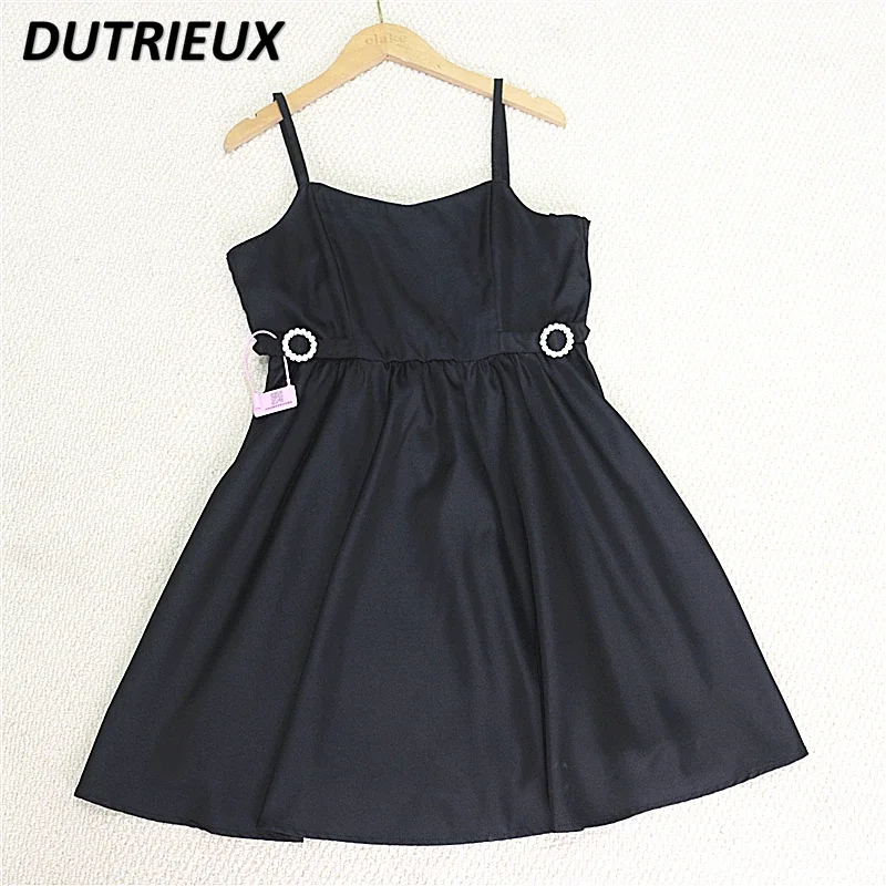 

Japanese Style Dress for Women Summer New Women's Sweet Cute Outwear Mine Strap Dress Lolita Fashion All-Match Black Vest Dress
