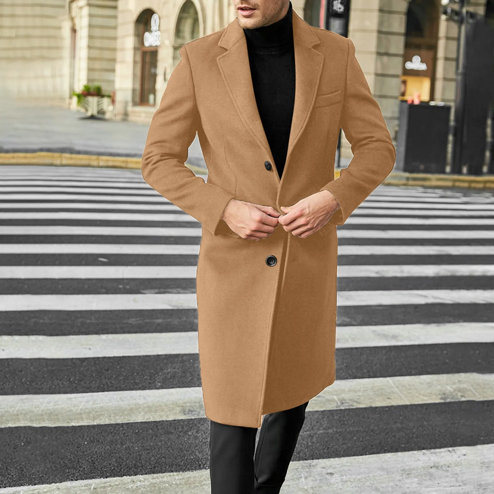 Mens Spring Jacket 2024 New Arrival Men's Business Casual Black Khaki Long Jacket Top Quality Single Breasted Solid Trench Coat