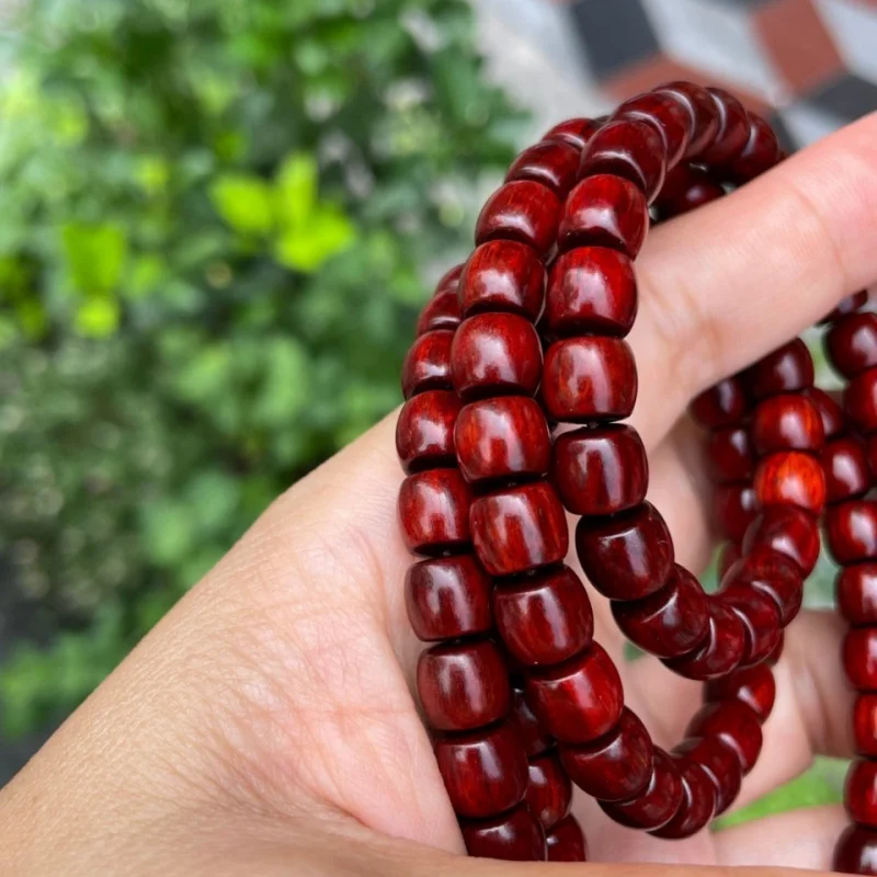 Authentic Indian small-leaf rosewood 7X8MM straight-cut barrel 108-bead bracelet, handcrafted from old wood