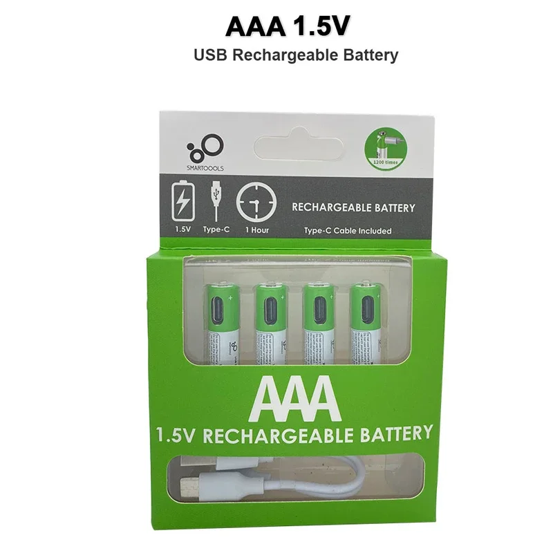 

1.5V AAA USB Rechargeable Batteries 750mWh Li-ion Battery for Remote Control MouseElectric + Type-C Cable Original