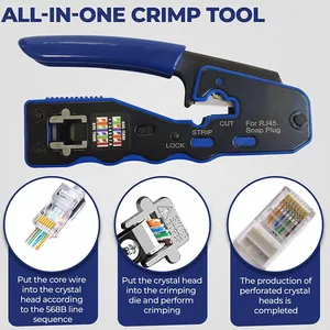 Alat Crimping ZOERAX RJ45 Cat6 Melewati Crimper Dengan Fungsi Pemotongan dan pengupasan Kawat Termasuk Pisau Pengganti 8 crimper kabel penjualan terbaik - №