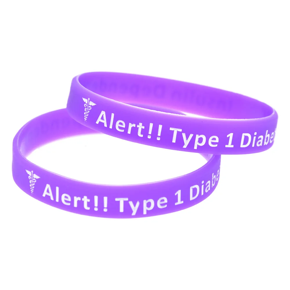 50 Pcs Alert Type 1 Diabetes Insulin Dependent Silicone Wristband Emergency Medical Identification Jewelry Hand Band