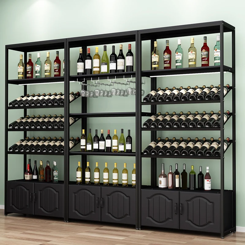 Wrought iron wine cabinet display rack, simple wine wine rack, modern display case with light, bar partition rack, supermarket