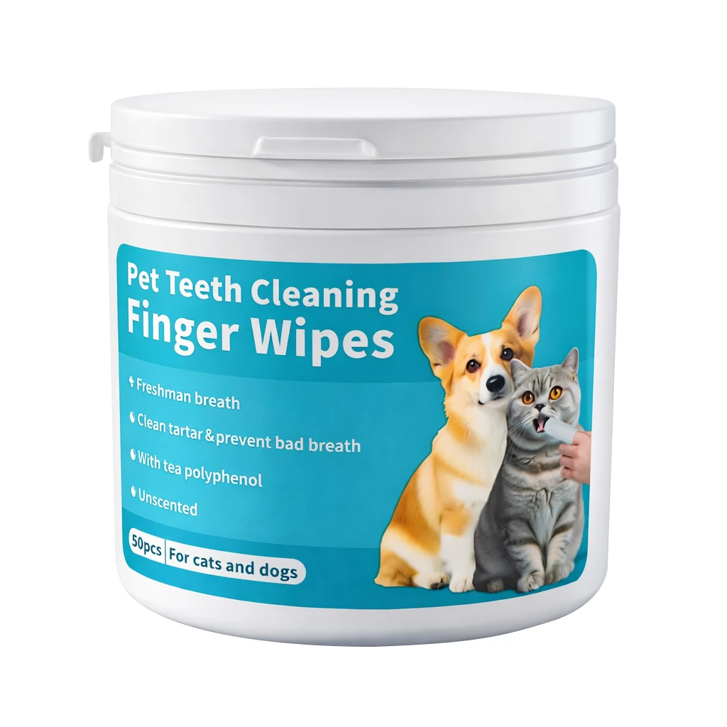 

Pet Dental Finger Wipes for Dogs Cats Remove Plaque Tartar Stains Whitening Fresh Breath Disposable Toothbrushing Wipes 50PCS