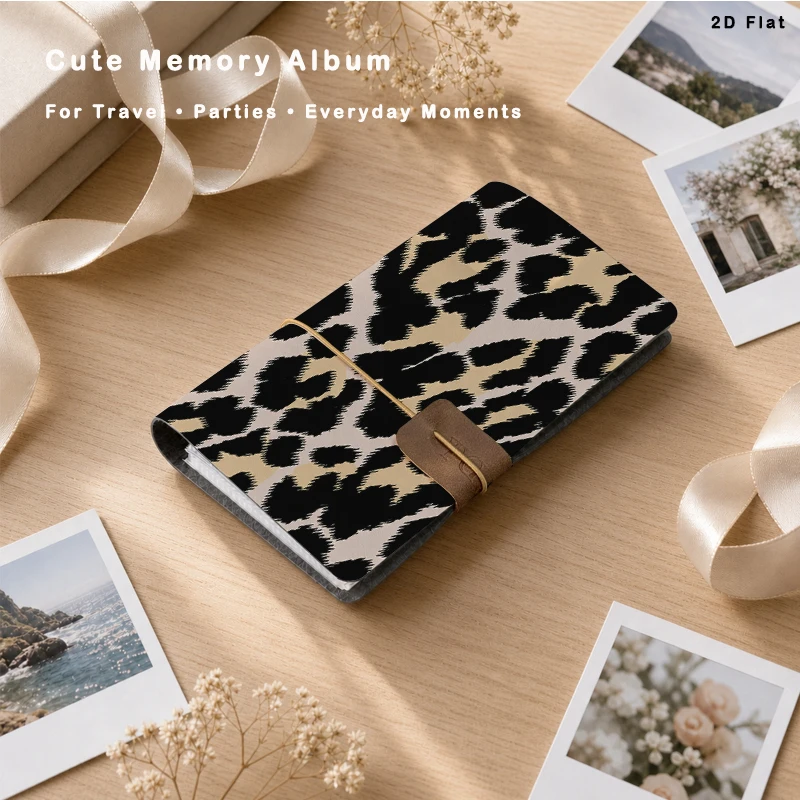 Classic Leopard Print Photo Album 20 Sheets 80 Vertical Pockets for Family Travel Wedding Baby Picture Storage Memory Organizer
