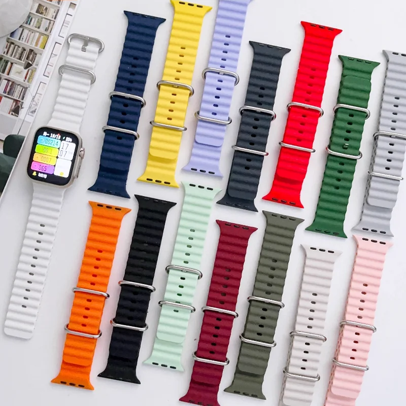 Silicone Watch band for Apple Watch strap 45mm 40mm Ultra2 49mm 44mm 41mm 38-42mm Ocean sport bracelet series10 9 8 7 6 5 4 3 SE