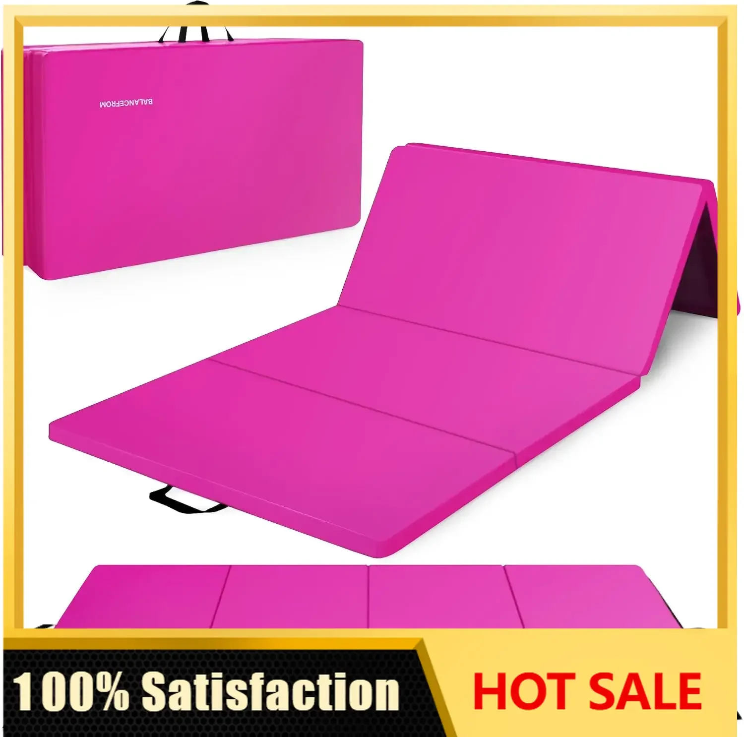 10x4 Feet 4-Panel Folding Gymnastics Mat - 2-Inch Thick Pad with Vinyl Surface and Carrying Handles for Tumbling, Yoga
