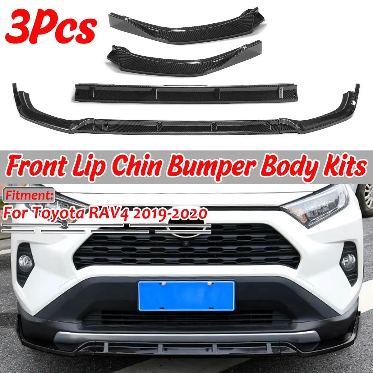 

High Quality Car Front Bumper Splitter Lip Spoiler Diffuser Guard Bumper Lip Deflector Lips Body Kits For Toyota RAV4 2019-2020