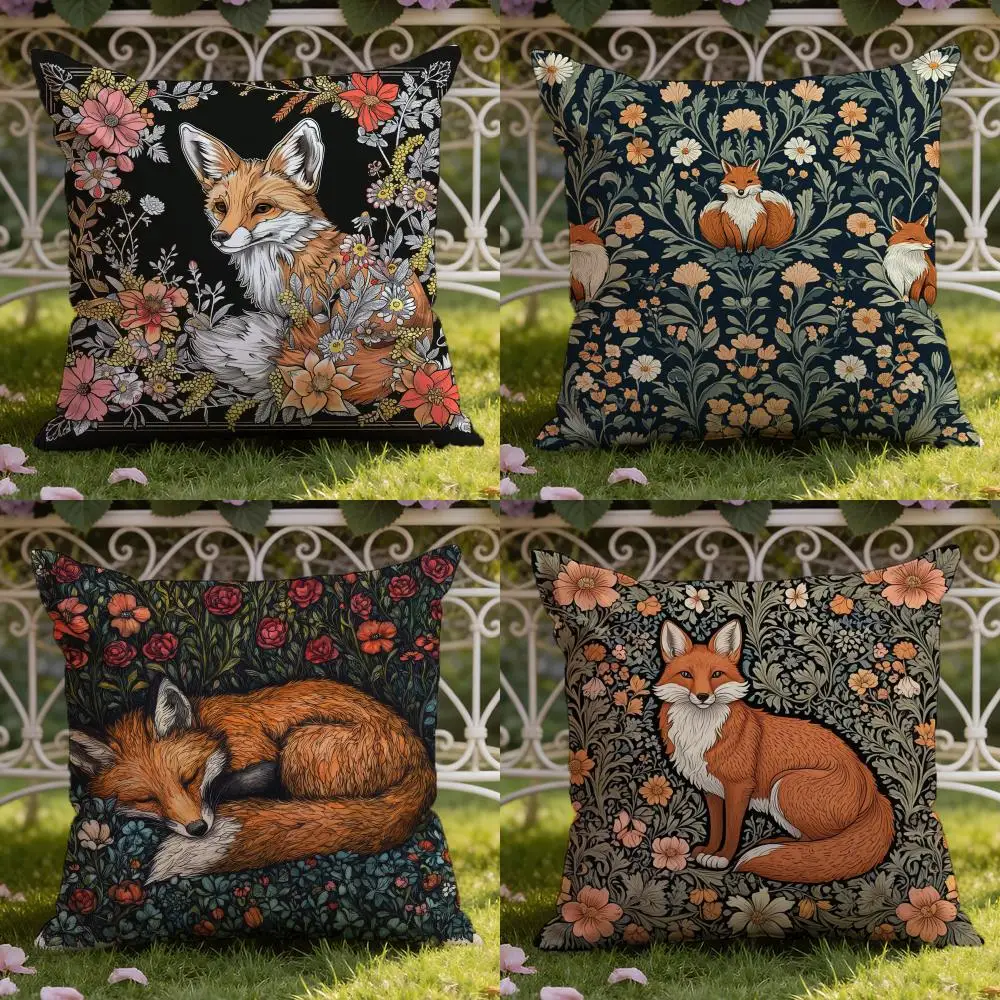 W-William M-Morris Art Fox Kissenbezug für Zuhause und Auto, Dual-Scene-Kissenbezug: Wendebar für Premium-Komfort