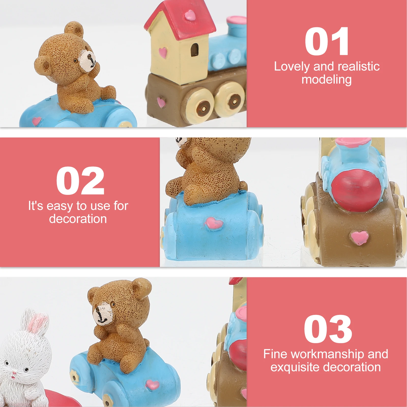 

Resin Cake naments Bear Rabbit Train Shape Decor Birthday Party Supplies Kids Photo Props Safe Material Match Different