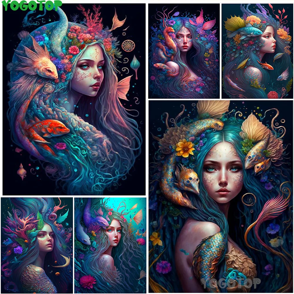 Fantasy Undersea Mermaid Fish Fairy DIY 5D Diamond Painting Cartoon Girl Fulll Diamond Embroidery Anime Beauty Mosaic YY6307