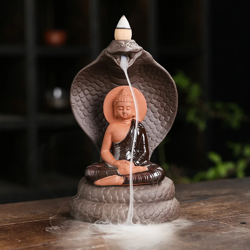 

Naga Serpent Buddha Backflow Incense Burner Zen Meditation Decor Aromatherapy Home Office Desk Ornament Gift with Smoke Flow