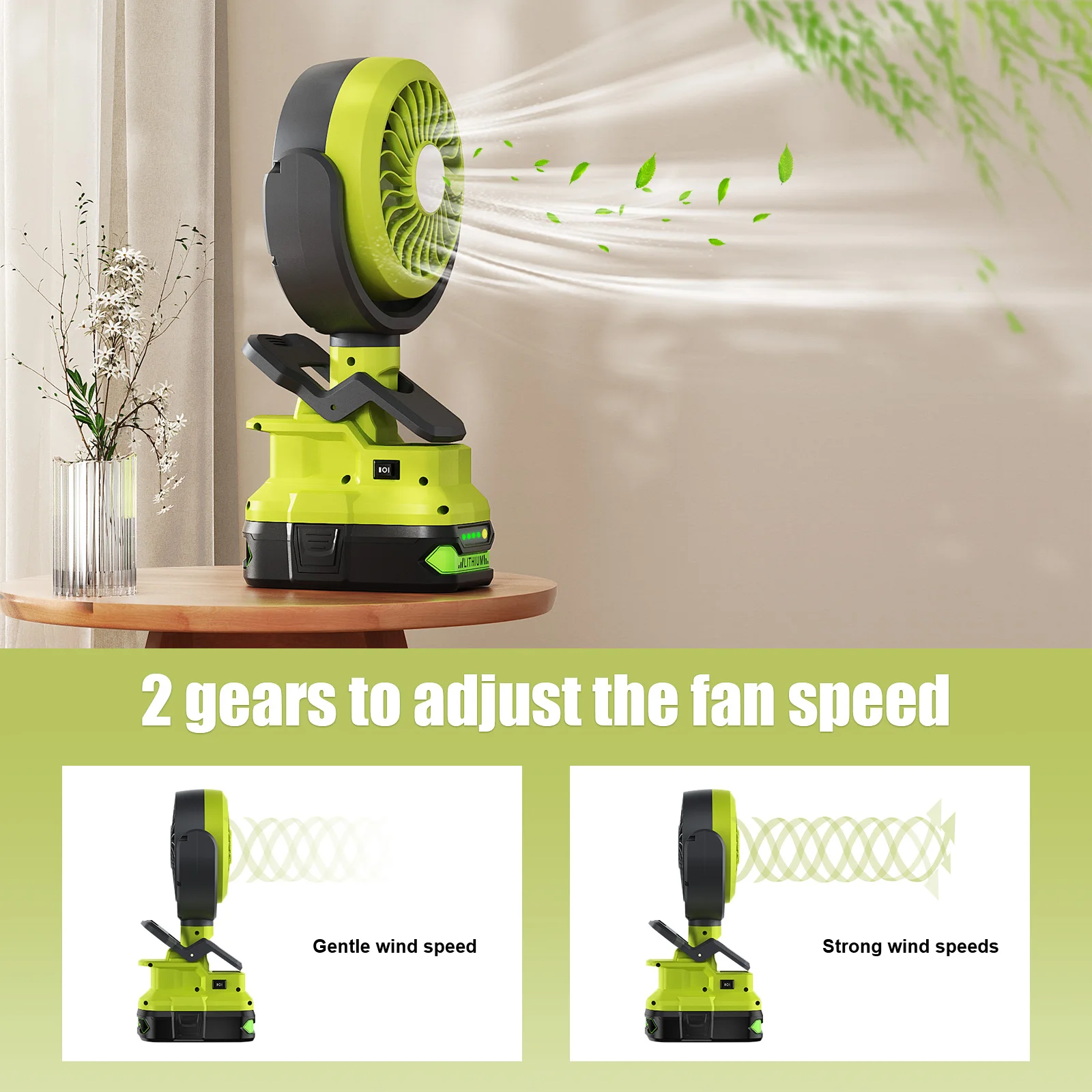 Nananuu Cordless Fan&Camping Light For Ryobi P107 P108 Battery Camping Workshop Strong Wind Suitable Various Scenarios